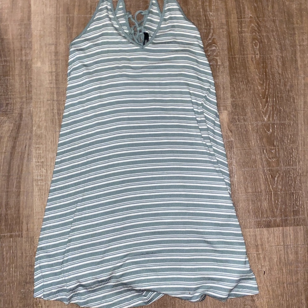 Green and white striped dress with cute back!